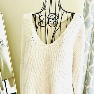 Garage White Crop V neck sweater